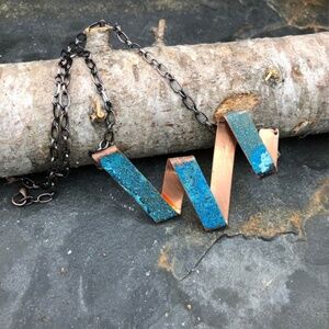 Beautiful recycled copper and patina necklace.